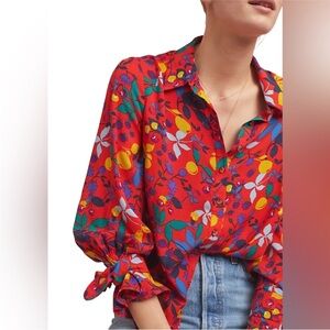 Maeve Blitche womens button down fruity floral
Red Blouse long Sleeve top